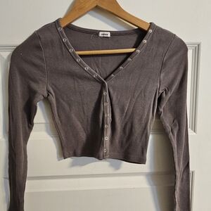 Garage Purple Button-Down Crop Top